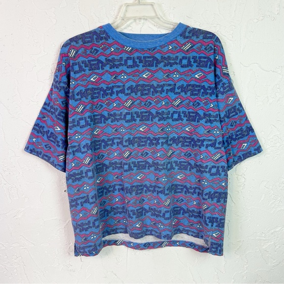 Vintage Other - Vintage 80s/90s Blue Geometric Printed Crewneck T-shirt Oversized Unisex Surfer